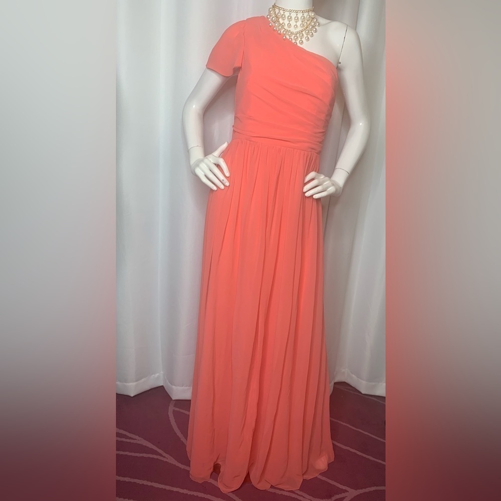 Mikael Aghal One-shoulder Gathered Crepe Gown - Coral